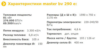 MASTER BV 290 E - технические характеристики