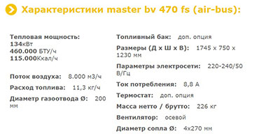MASTER BV 470 FS - технические характеристики
