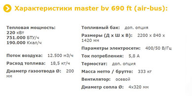 MASTER BV 690 FT - технические характеристики